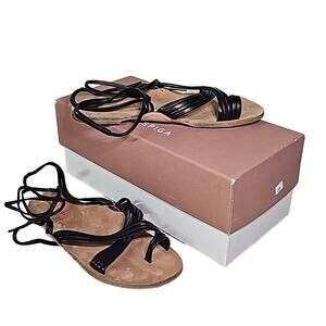 Via Spiga Allegra Ankle Wrap Black Leather Sandals Womens Size 6.5 New